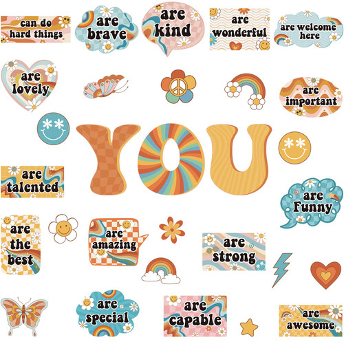 30Pcs Retro Motivational Inspirational Bulletin Board Classroom Door Decorations,Positive Saying Paper Cutouts Inspirational Poster Classroom Wall Decor for Teacher Student School Office Home Supplies