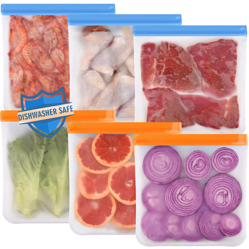 Reusable Freezer Gallon Bags Dishwasher Safe, 6 Pack Reusable Bags Silicone, Extra Thick BPA Free Reusable Food Storage Bags for Marinate Meats, Sandwich, Snack, Cereal, Travel Item Reusable Freezer Gallon Bags Dishwasher Safe, 6 Pack Reusable Bags Silicone, Extra Thick BPA Free Reusable Food Storage Bags for Marinate Meats, Sandwich, Snack, Cereal, Travel Item