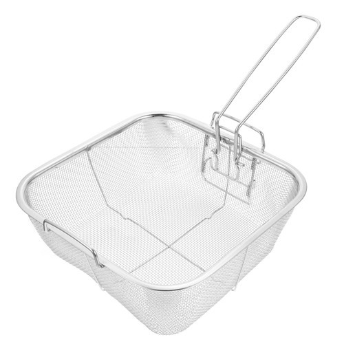 Hemoton Stainless Steel Deep Fry Basket with Handle Wire Fry Basket Frying Basket Square Fryer Basket Mesh French Fry Chips Basket Fries Basket Strainer for Frying Serving Food