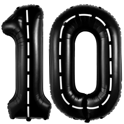 KatchOn, Race Car Giant 10 Balloon Number - 40 Inch, Number 10 Balloons | Race Car Birthday Decorations for 10 Year Olds | Number Balloon Construction 10 for Construction 10th Birthday Party Supplies