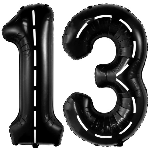 KatchOn, Giant Race Car Balloon Number 13-40 Inch | Black Number 13 Balloons | 13 Number Balloons for Road Construction Party Decorations | 13 Birthday Decorations for Boys | Race Car 13 Balloon