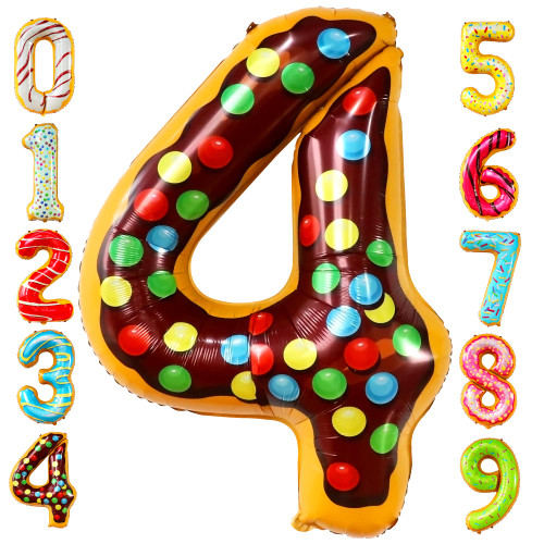 KatchOn, Giant Number 4 Donut Balloon - 40 Inch | Donut Decorations for Birthday Party | Number 4 Ice Cream Balloon for 4 Ever Sweet Birthday | Donut Birthday Party Decorations | Candy Decorations