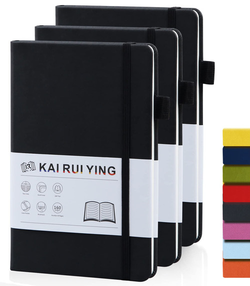 KaiRuiYing 3 Pack Journal Notebook with Pen Holder, A5 Notebooks for Work/Writing, College Ruled Notebook for School, Thick Journal for Men/Women, Note Book/Pads for Note Taking, Lined Notebook