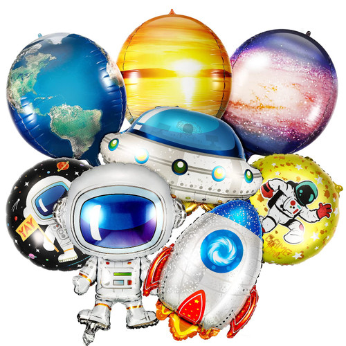 8 Pieces Planet Balloons Astronaut Space Balloons Inflatable Planets Astronaut Rocket Ship Earth Balloons Outer Space Party Supplies for Kids Birthday Party Baby Shower