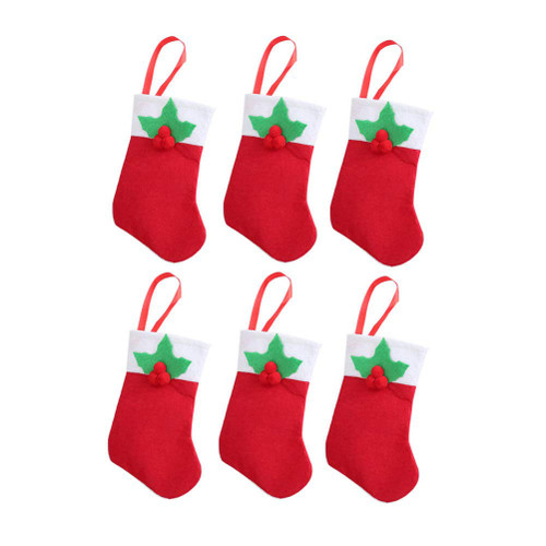Happyyami 6 Pcs Christmas Silverware Holders Mini Stocking Dinner Table Decorations Tableware Holder Cutlery Knife Spoon Fork Candy Pouch Bag Hanging Socks for Xmas Tree