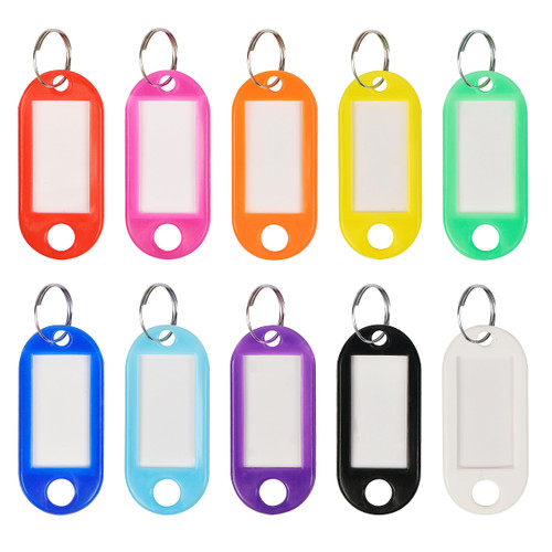 Simetufy 100pcs Plastic Key Tags with Labels, Key Labels with Ring and Label Window, Key Tags Identifiers for Name, Luggage 10 Colors