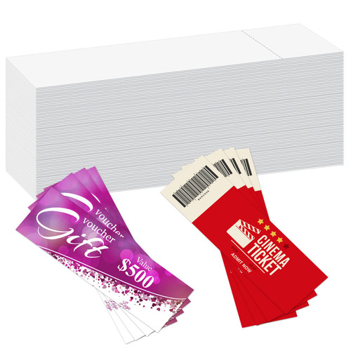 1000 Sheets Blank Printable Tickets with Tear Away Stubs Raffle Tickets Card White Perforated Auction Tickets for Events Entry Class Reward Fundraiser Admission 5.5 x 1.75 Inch