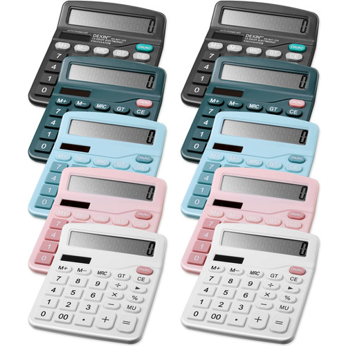 10 Pcs Desk Calculators Basic 12 Digit LCD Large Display Solar and Battery Dual Power Calculator Standard Function Office Desk Calculators Desktop with Sensitive Button for Home Office School 5 Color
