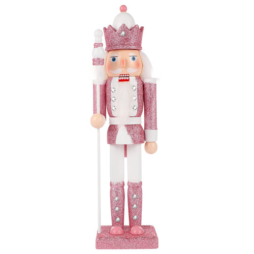 NOLITOY Christmas Nutcracker Soldier Figure Decor, 12 in Wooden Nutcracker Figure Pink Glitter Collectible Nutcracker Ornament Christmas Decoration Doll for Festival Party Xmas Gift