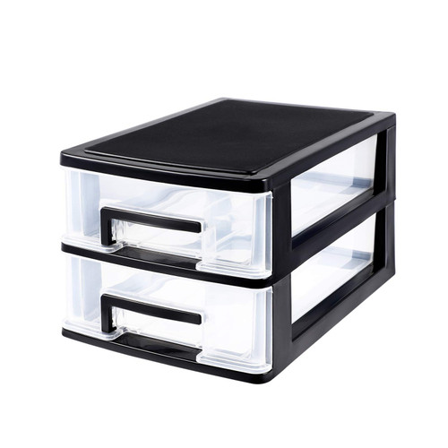 Desktop Organizer with Drawers Plastic Drawers Organizer Small 2 Drawer Storage Cabinet Storage Organizer Bins for Office Home School, Space Saving Clear Plastic Drawers