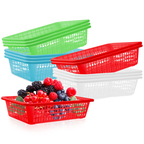 12 Pcs Plastic Storage Baskets, Stackable Plastic Organizer Baskets Bins Colorful Classroom Storage Baskets Organizer Trays Office File Holders for Home Office School, 10x7.3x2.75"