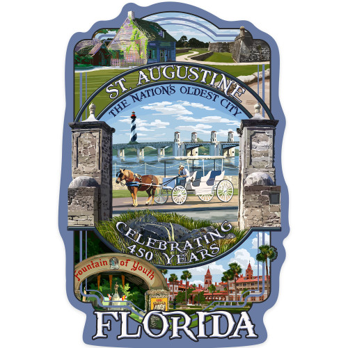 Die Cut Sticker St Augustine, Florida, Celebrating 450 Years, Montage Scenes, Contour Vinyl Sticker 1 to 3 inches (Waterproof Decal for Cars, Water Bottles, Laptops, Coolers), Small Die Cut Sticker St Augustine, Florida, Celebrating 450 Years, Montage Scenes, Contour Vinyl Sticker 1 to 3 inches (Waterproof Decal for Cars, Water Bottles, Laptops, Coolers), Small
