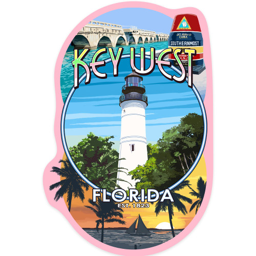 Die Cut Sticker Key West, Florida, Montage, Contour Vinyl Sticker 3 to 6 inches, (Waterproof Decal for Cars, Water Bottles, Laptops, Coolers), Large Die Cut Sticker Key West, Florida, Montage, Contour Vinyl Sticker 3 to 6 inches, (Waterproof Decal for Cars, Water Bottles, Laptops, Coolers), Large