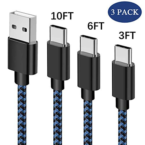 USB Type C Cable, Daker 3pack 3ft 6ft 10ft Braided Nylon Cord USB-C to USB 3.0 Durability High Speed Powerline for Samsung Galaxy Note 8, S8, S8 Plus, Macbook, LG G6 V20 G5, Google Pixel, Nexus 6P 5X