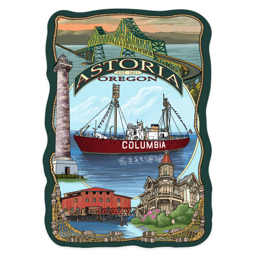 Die Cut Sticker Astoria, Oregon, Montage, Contour Vinyl Sticker 3 to 6 inches, (Waterproof Decal for Cars, Water Bottles, Laptops, Coolers), Large Die Cut Sticker Astoria, Oregon, Montage, Contour Vinyl Sticker 3 to 6 inches, (Waterproof Decal for Cars, Water Bottles, Laptops, Coolers), Large