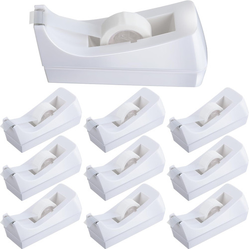10 Pack Desktop Tape Dispenser Tape Roll Dispenser Non Skid Base Tape Dispensers Desk Tape Dispenser for Office Home School (Tape Not Included) (White)