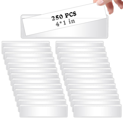 Aemygo 250 Pcs Label Holders Adhesive Shelf Tag, Self Adhesive Pockets Holder Clear Index Card Pockets for Supermarket Bookshelf Mailbox Business Library Students