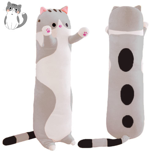 MIAOHAHA 27.5in Cat Soft Pillow Plush Long Throw Sleeping Pillow Kitten Cuddly Stuffed Cute Plush Doll Toy Gift for Kids Girlfriend (Gray, 70cm/27.5in)
