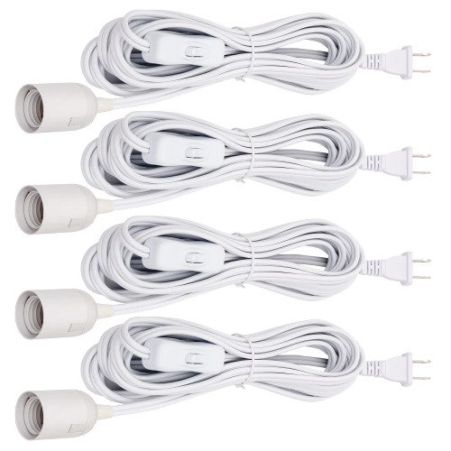 JACKYLED Extension Hanging Lantern Cord Cable 4-Pack 20ft UL 360W with E26 E27 Socket On/Off Button Pendant Lighting?White?