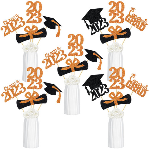 Orange 2023 Graduation Centerpiece Sticks Graduation Party Centerpieces for Tables 2023, Graduation Table Toppers 2023 Orange Class of 2023 Graduation Table Centerpieces Decorations - 24Pcs