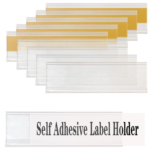 Self Adhesive Label Holders, ELEMGULY 50Pcs Shelf Tag Label Holders with Paper Label Inserts Plastic Price Tag Holders Clear Shelf Label Clips (3.94 x 1.18 Inch)
