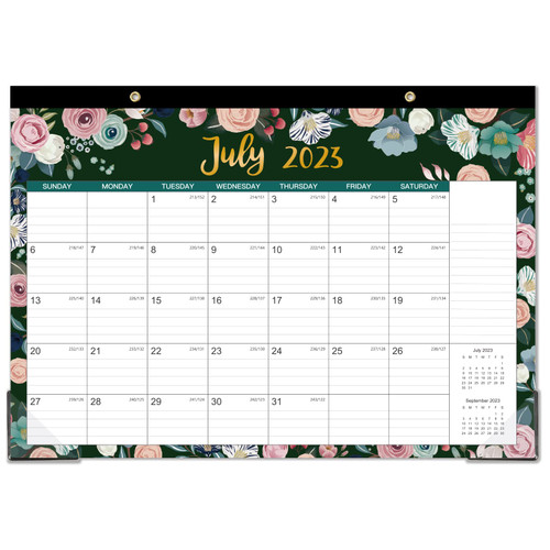 Desk Calendar 2023-2024 - Aug. 2023 - Dec. 2024, 18 Monthly Desk/Wall Calendar 2023-2024,16.8" x 12", Thick Paper, Calendar 2023-2024 with Corner Protectors, Ruled Blocks - Floral