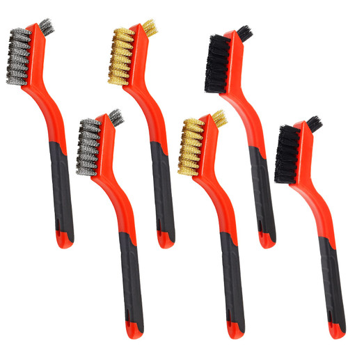 LifCratms 6Pcs Wire Brush Set, 7 Inch Brass / Nylon / Stainless Steel Bristles Wire Brushes with Curved Handle Grip for Rust Dirt Paint Scrubbing Deep Cleaning