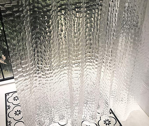 pocenla PEVA Shower Curtain Liner Clear 3D Water Cube Shower Curtain Water Repellent for Bathroom Shower Curtain 72" x 72"?12PCS Shower Rings