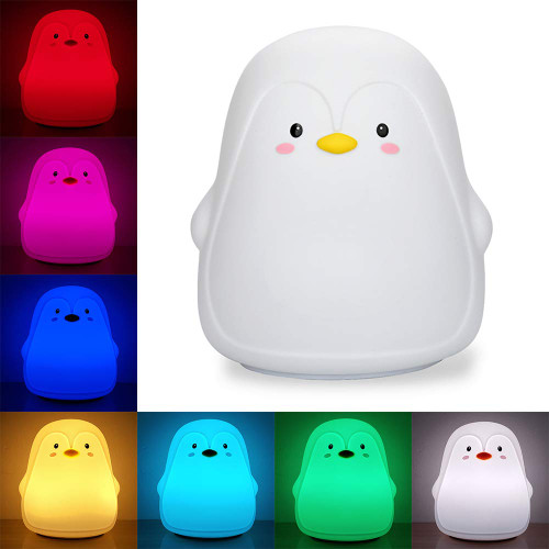 Penguin Night Light, USB Rechargeable Silicone LED Night Light for Kids, Multicolor Cute Nursery Night Lights with Warm White and 7-Color Breathing Mode for Kids, Baby, Children, Bedrooms