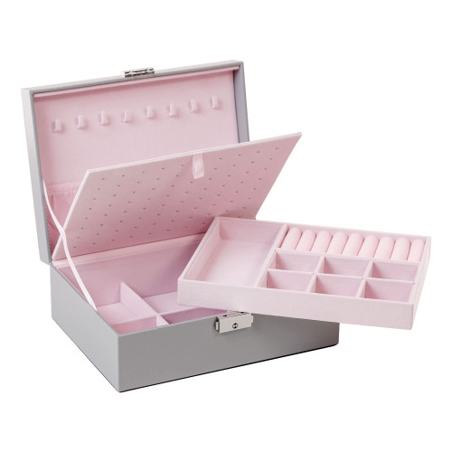 Kendal Jewelry Box Organizer, 2 Layer Jewellery Organizer for Women, Lockable PU Leather & Soft Velvet Lined Portable Travel Jewelry Storage Box for Earrings Bracelets Rings Necklaces (Grey) Kendal Jewelry Box Organizer, 2 Layer Jewellery Organizer for Women, Lockable PU Leather & Soft Velvet Lined Portable Travel Jewelry Storage Box for Earrings Bracelets Rings Necklaces (Grey)