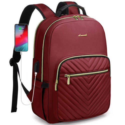 LOVEVOOK Laptop Backpack for Women, Large Travel Computer Work Bag, Business Teacher Nurse College Backpack Purse, Hiking Outdoor Carry On Backpack with 17.3-inch Laptop Compartment, Wine Red