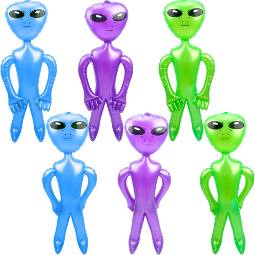 Cotiny 6 Pack Jumbo Inflatable Alien Inflatable Figures Inflate Alien Toys for Birthday Party Favors Alien Theme Halloween Party Decorations (Green,Purple,Blue)