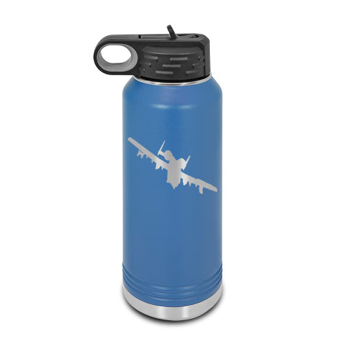 A-10 Thunderbolt II Laser Engraved Water Bottle Customizable Polar Camel Stainless Steel with Straw - Warthog Hog CAS USAF A10 Blue 32 oz