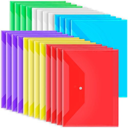 24 Pack Plastic Envelopes with Snap Closure, Plastic File Folders for Documents, US Letter A4 Size, Clear Poly Envelopes Folders, File Bags, Reusable Document Envelopes, for School Office Supplies