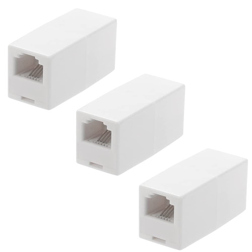 LanSenSu RJ11 Coupler, Straight Telephone Inline Coupler RJ11 6P4C Inline Keystone Jack Female to Female Straight Telephone Cable Cord Extension Adapter White 3 Pack