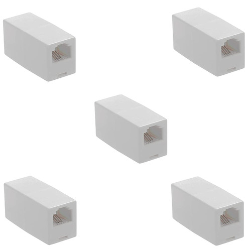 LanSenSu RJ11 Coupler, Straight Telephone Inline Coupler RJ11 6P4C Inline Keystone Jack Female to Female Straight Telephone Cable Cord Extension Adapter White 5 Pack