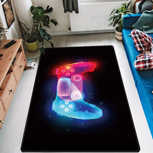 Gamer Area Rug, 59x39in Large 3D Controller Gaming Rug for Boys Room, Non-Slip Game Room Rug for Teens,Black Gaming Carpet for Kids Boys Girls Game Room Bedroom Living Room Playroom
