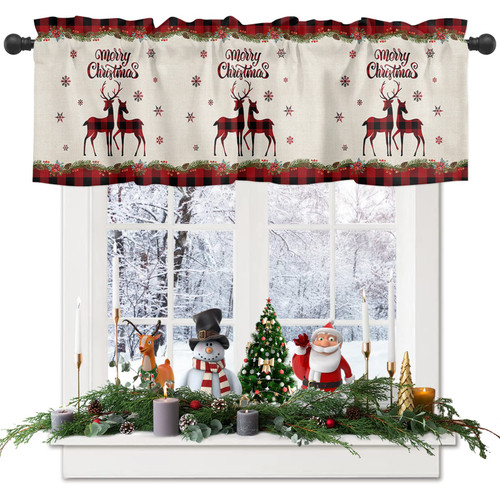 Christmas Reindeer Valances Windows Curtain Elk Deer Snowflake Kitchen Valances Rod Pocket Plaid Buffalo Checkered Short Topper Curtains For Winter Holiday Christmas Decorations 1 Panel,54x18 inches Christmas Reindeer Valances Windows Curtain Elk Deer Snowflake Kitchen Valances Rod Pocket Plaid Buffalo Checkered Short Topper Curtains For Winter Holiday Christmas Decorations 1 Panel,54x18 inches