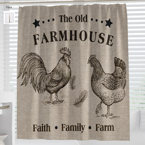 LATETOMT American Cocks and Hens Sketch Art Vintage Waterproof Cloth Fabric Bath Curtain Farm Animal Rooster Shower Curtain Farmhouse Poultry Chicken Family Rustic Brown Shower Curtain LTMYLZT289