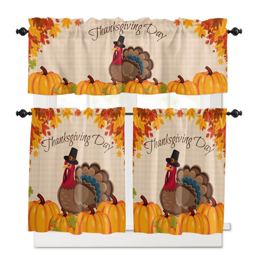 FACAMAO Thanksgiving Kitchen Curtain Valance and Tiers Set Funny Turkey with Hat Rod Pocket Kitchen Curtain Valance Set Pumpkin Maple Leaves Fall Window Curtain Tier Curtains 3 Piece 54 in x 24 in FACAMAO Thanksgiving Kitchen Curtain Valance and Tiers Set Funny Turkey with Hat Rod Pocket Kitchen Curtain Valance Set Pumpkin Maple Leaves Fall Window Curtain Tier Curtains 3 Piece 54 in x 24 in