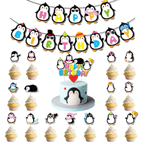 Penguin Birthday Party Decoration Set, 2pcs Penguin Happy Birthday Banner with 16pcs Penguin Cake & Cupcake Topper, Cute Cartoon Penguin Theme Party Supplies Baby Shower Penguin Party Decor Cake Decor Penguin Birthday Party Decoration Set, 2pcs Penguin Happy Birthday Banner with 16pcs Penguin Cake & Cupcake Topper, Cute Cartoon Penguin Theme Party Supplies Baby Shower Penguin Party Decor Cake Decor