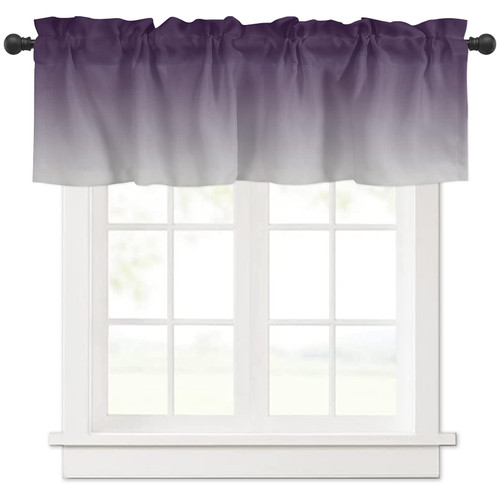 Curtain Valance for Windows Purple and Grey Ombre Rod Pocket Valance Window Treatments 1 Panel Gradient Gradual Color Short Curtains for Kitchen Windows Bathroom Bedroom 54 x 18 inch