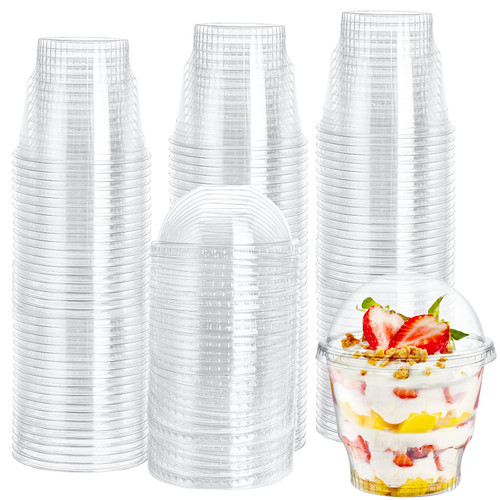 Lyellfe 100 Pack Dessert Cups with Dome Lids, 12 Oz Clear Plastic Cups, BPA Free Disposable Parfait Ice Cream Snack Cups for Pudding, Fruit, Cupcake, Iced Cold Drinks Lyellfe 100 Pack Dessert Cups with Dome Lids, 12 Oz Clear Plastic Cups, BPA Free Disposable Parfait Ice Cream Snack Cups for Pudding, Fruit, Cupcake, Iced Cold Drinks