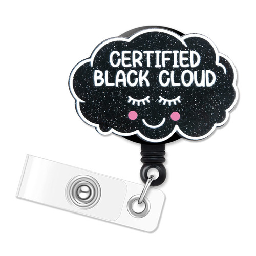ERHACHAIJIA Certified Black Cloud Retractable Black Glitter Badge Reel with Alligator Clip, Funny Cloud ID Card Badge Holder Gift for Nurses Doctors Office Worker Social Worker Colleague Boss