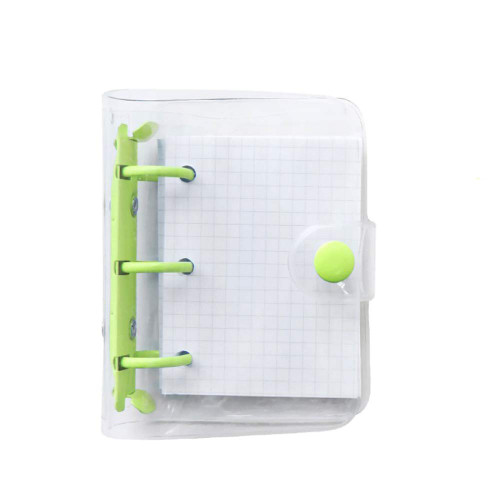 1 Pack Mini Transparent 3-Ring Binder Covers Clear PVC Notebook Loose Leaf Binder Round Ring Protector Mini Binder Pockets (Green)