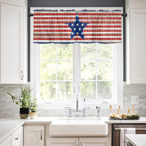 4th of July Kitchen Curtains Independence Day Valances for Windows, Vintage Texas Star Wood Grain Window Valances Curtains Rod Pocket 54"x18", Blackout Window Treatments Valance for Bathroom Bedroom