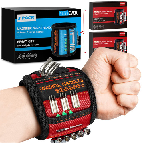 2P Magnetic Wristband Stocking Stuffers for Men, Tool Belt Magnet Wrist for Holding Screws Nails Drill Bits Cool Gadget Christmas Birthday Dad Him Husband Women Who Have Everything Wants Nothing