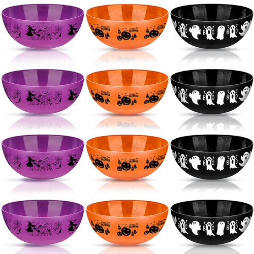Didaey 12 Pcs Halloween Candy Bowl Halloween Party Supplies Halloween Plastic Trick Treat Candy Bowls Large Halloween Candy Holders Halloween Party Plastic Serving Bowl Tableware for Halloween Parties