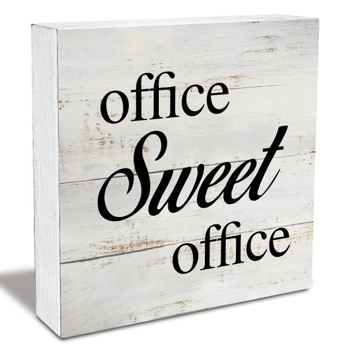Rustic Office Sweet Office Wood Box Sign Funny Office Space Wooden Box Sign Farmhouse Office Cubicle Desk Shelf Decor for Coworker (5 X 5 Inch)