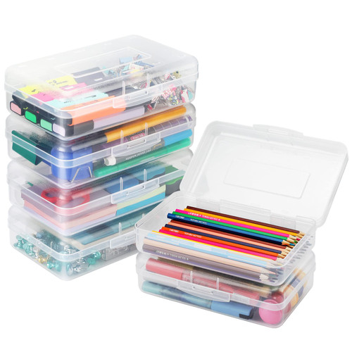 MaxGear Clear Pencil Box, 6 Pack Pencil Cases Plastic Boxes, Large Capacity Plastic Storage Box, Office Supplies Storage Organizer Box, Pencil Boxes for School Bulk Stackable Design